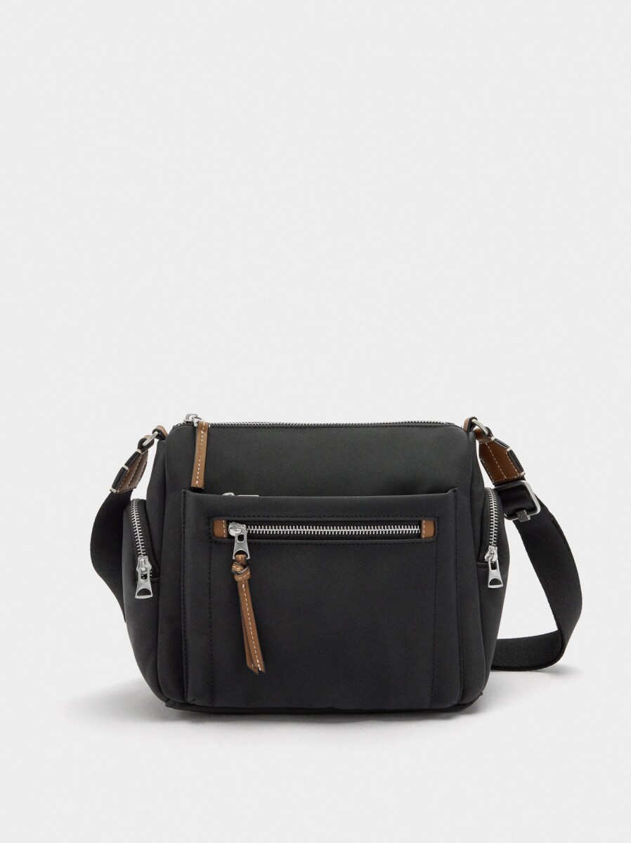 Bolso Bandolera Con Bolsos Exteriores - negro 