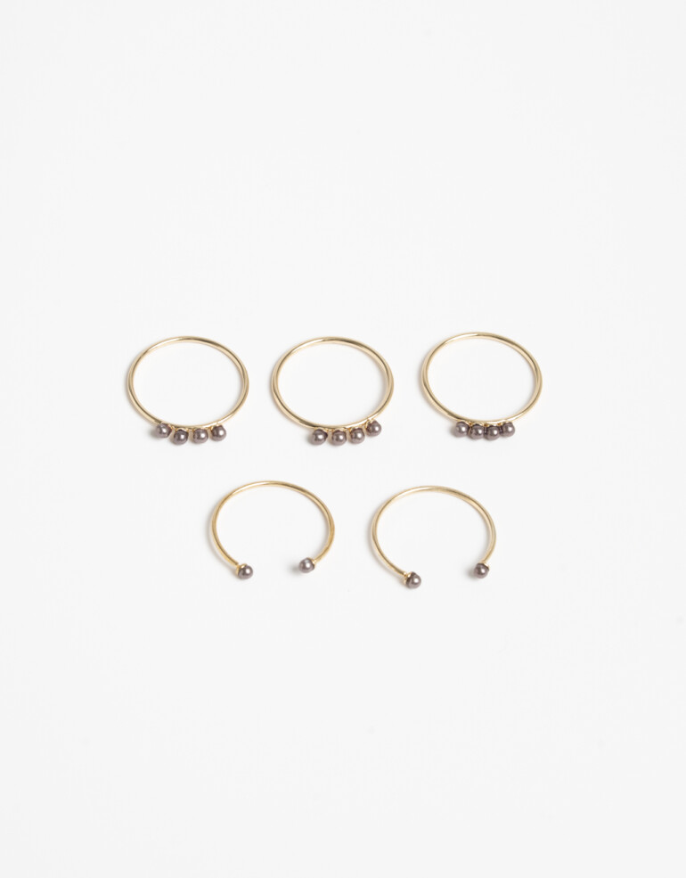 Sets Anillos Perla Set De Anillos Metal Y Perlas - Dorado