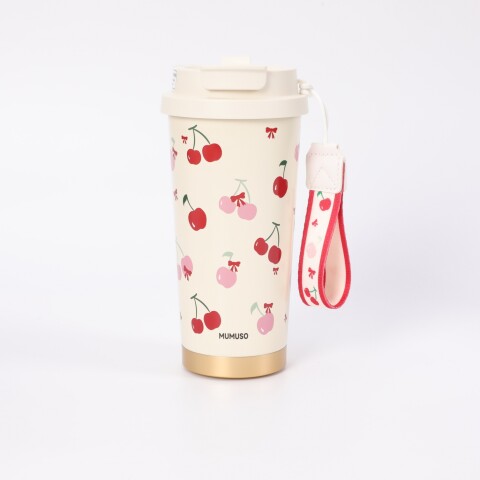 TAZA TÉRMICA ROJA PARA CAFÉ CON CEREZA 550 ML. TAZA TÉRMICA ROJA PARA CAFÉ CON CEREZA 550 ML.