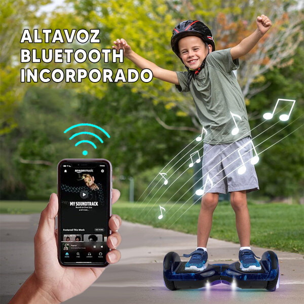 Combo De Skate Eléctrico 6.5" Con Luces Y Bluetooth + Asiento Para Hoverboard AZUL