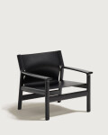 Butaca Jan de fibras de cuero reciclado reciclado negra y madera maciza de fresno con acabado negro FSC 100%