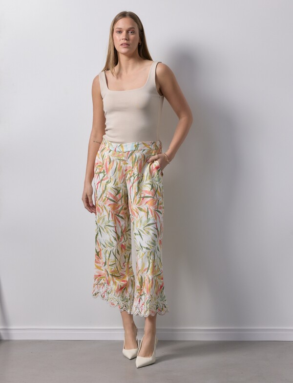 Pantalon Lino Printed MULTI/CRUDO