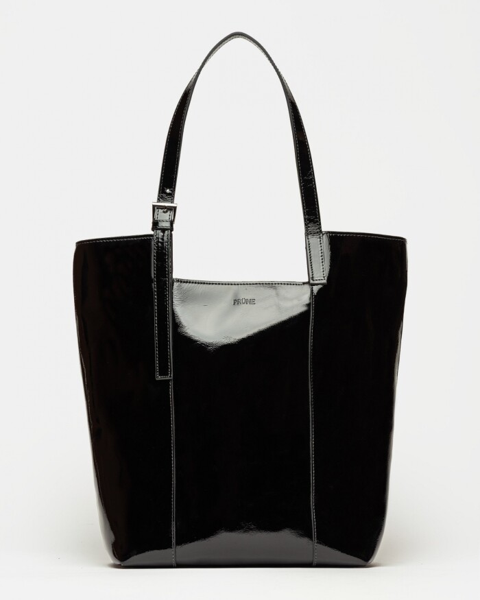 Shopper The Icon en cuero charol arrugado Negro