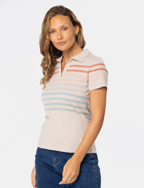 REMERA POLO RAYADA Beige