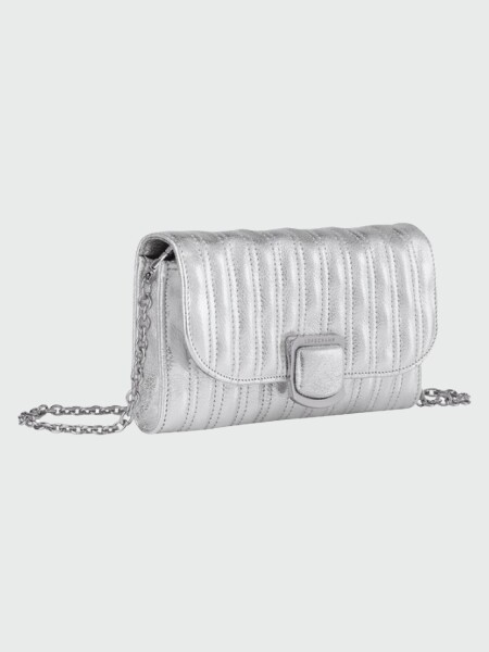 Longchamp -Sobre de cuero con solapa, Brioche Plateado