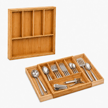 Cubiertero Organizador Extensible De Bamboo Marrón