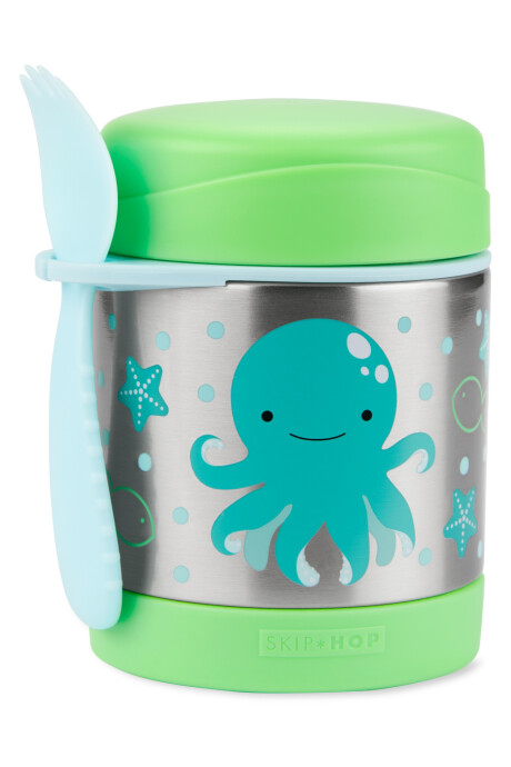 Tupper de acero inoxidable con cubierto, diseño pulpo Tupper de acero inoxidable con cubierto, diseño pulpo