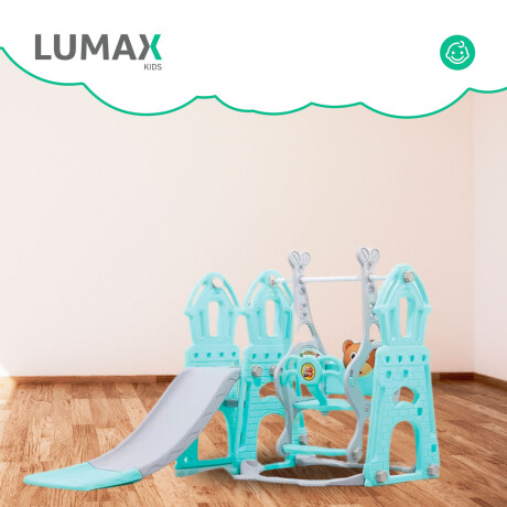 Set Infantil Tobogán 3 En 1 con Hamaca y Aro de Basket Verde/Gris