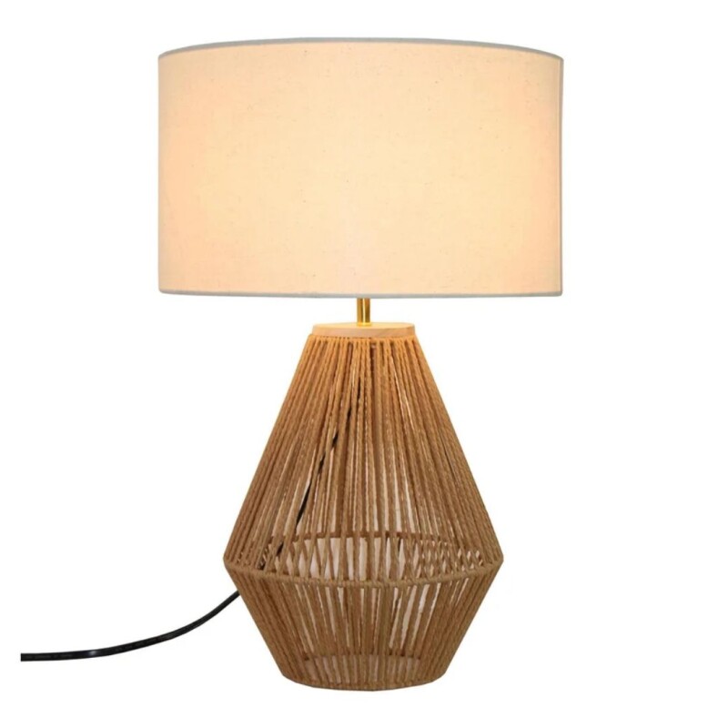 Lámpara de Mesa Mosa con Fibras Naturales Blanca y Marrón Lámpara de Mesa Mosa con Fibras Naturales Blanca y Marrón