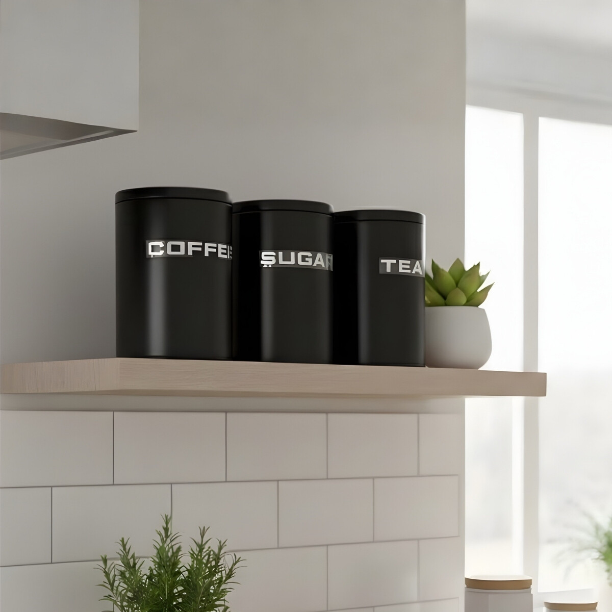 Set de 3 Recipientes AZU/TÉ/CAFÉ con asa 11x16cm - NEGRO 