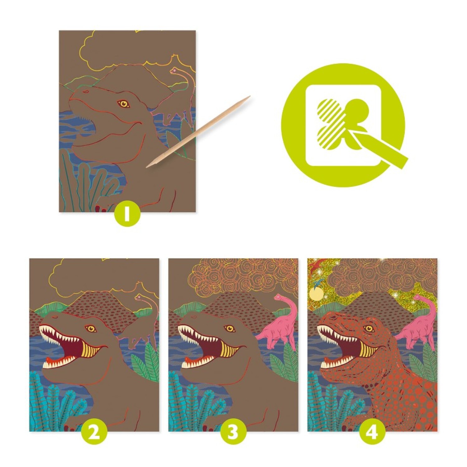 Djeco – Mosaico De Dinosaurios Por Números, Kit Creativo Con Espuma Brillante Para Niños De 4 A 8 Años