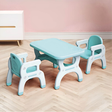 Mesa Escritorio Infantil Set + 2 Sillas Multiuso Celeste