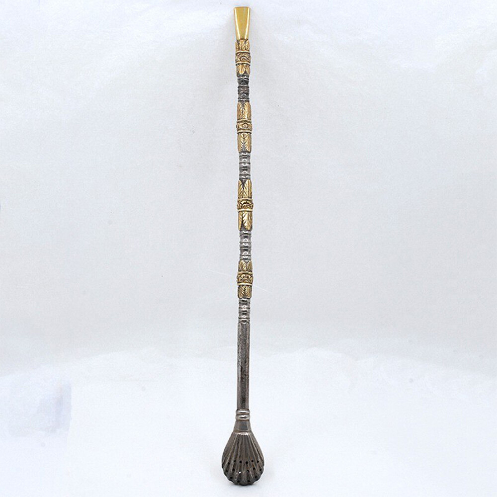 Bombilla Antigua Larga En Plata Y Oro. Excelente Trabajo De Plateria Bombilla Antigua Larga En Plata Y Oro. Excelente Trabajo De Plateria