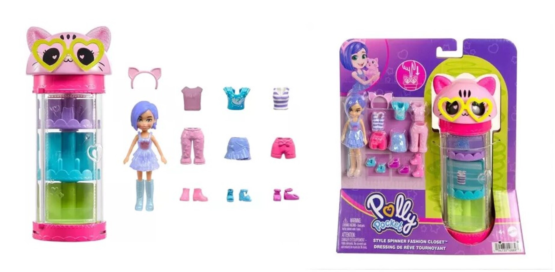 Figura Muñeca Polly Pocket con Tubo de Modas Giratorio 