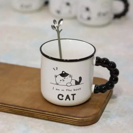 Taza De Cerámica Cat Con Asa Negra Back