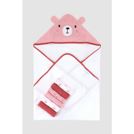 Toalla Con Capucha + 5 Babitas Bebe Lazos Rosado