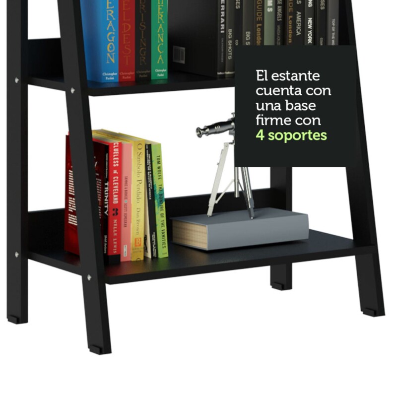 Estantería biblioteca multiuso Lumax escalera para Libros 4 Repisas Negro