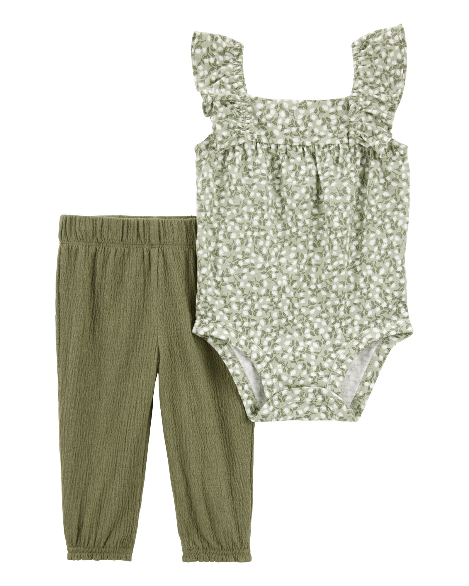Set dos piezas de algodón, pantalón y body, diseño floral Sin color