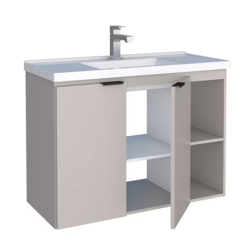 Mueble de baño suspendido Aster beige 80cm con bacha de resina Mueble De Baño Suspendido Aster Beige 80cm Con Bacha De Resina