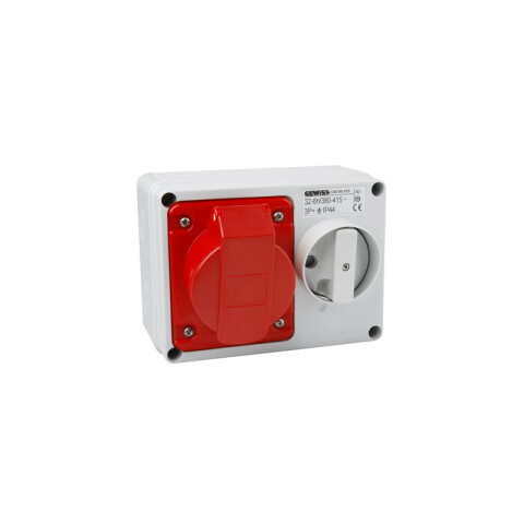 Tomacorriente exterior con llave 3P+T 32A 6HS 380V roja IP44 GG6019