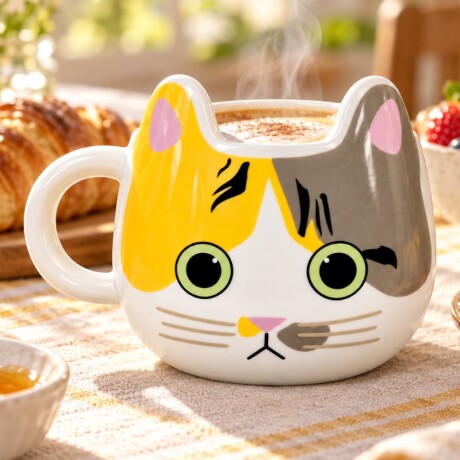 Taza De Gatito Amarillo Y Marrón Claro