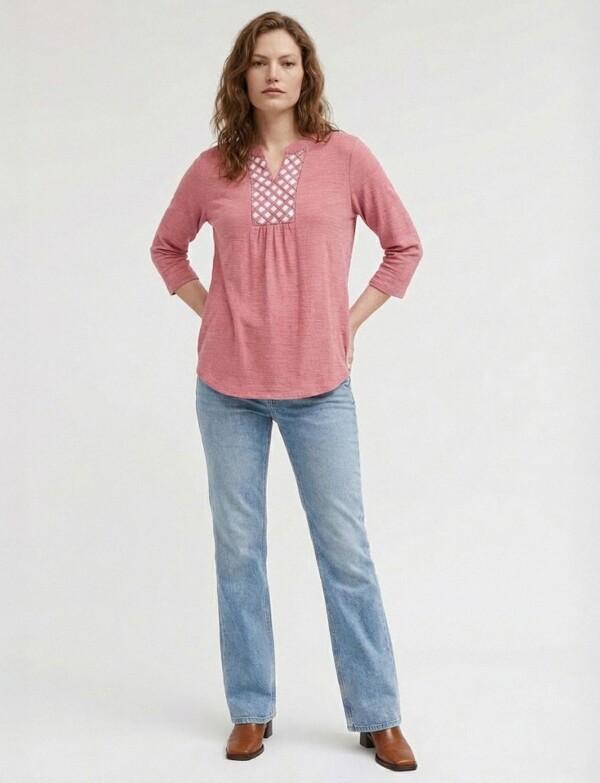 Blusa Keyhole Textur ROSA OSCURO