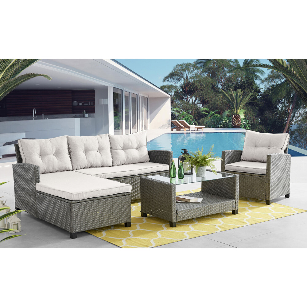 SET DE LIVING RATTAN-SINTETICO-Y-ACERO NATURAL-BEIGE MARAGOGI