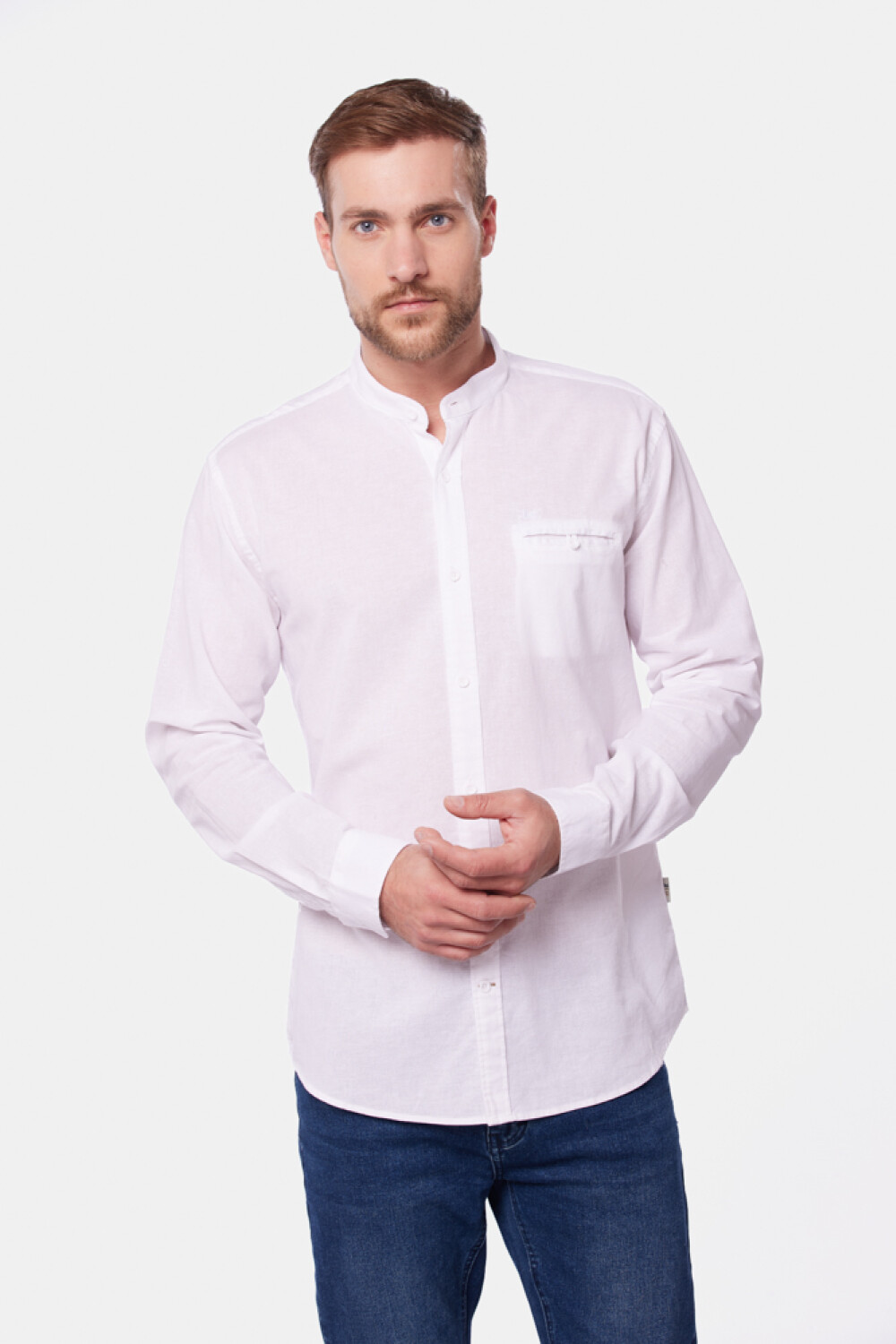 CAMISA DE LINO CUELLO MAO Blanco