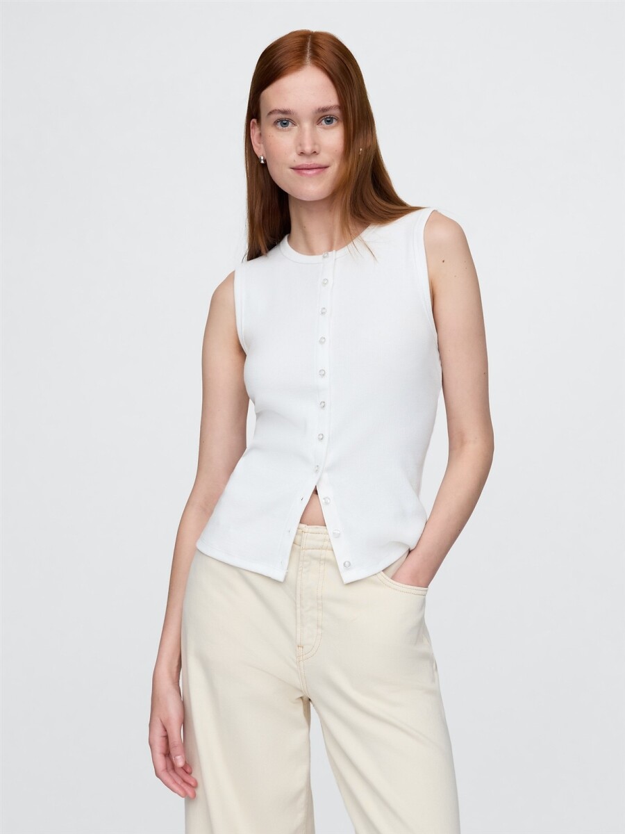 Musculosa Con Botones Rib Mujer - Fresh White 