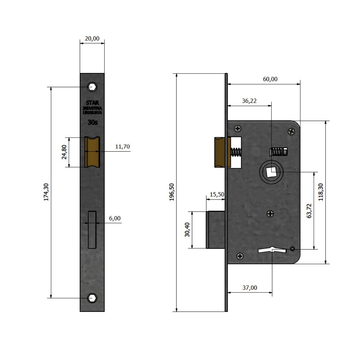 CERRADURA STAR 30SR PASADOR RECTANGULAR Cerradura Star 30sr Pasador Rectangular