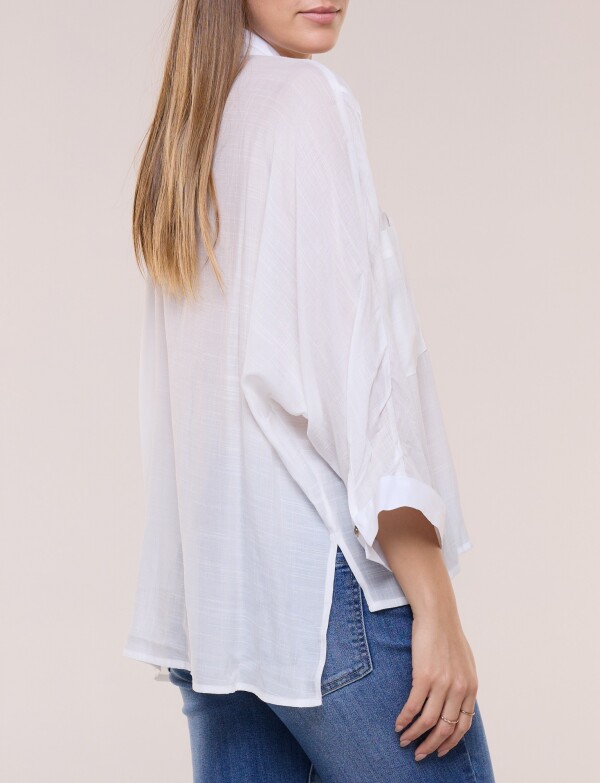 Camisa Manga Dolman Con Bolsillos Frontales BLANCO