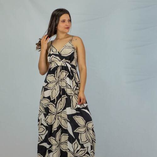 Vestido Ethnic Flowers Black/beige