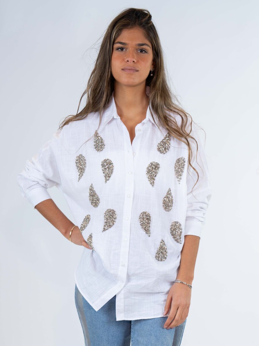 Camisa de lino bordada - Blanco 