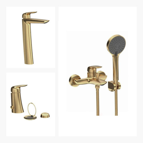 Juego De Griferia Incluye Lavatorio Alto Bidet Y Ducha Exterior Con Telefono Y Flexible DORADO-BRUSHED GOLD