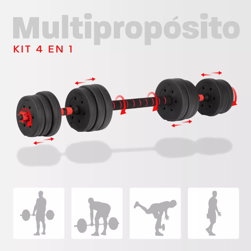 Set Mancuerna Bosco Ajustable + Barra 20 Kg Total Negro