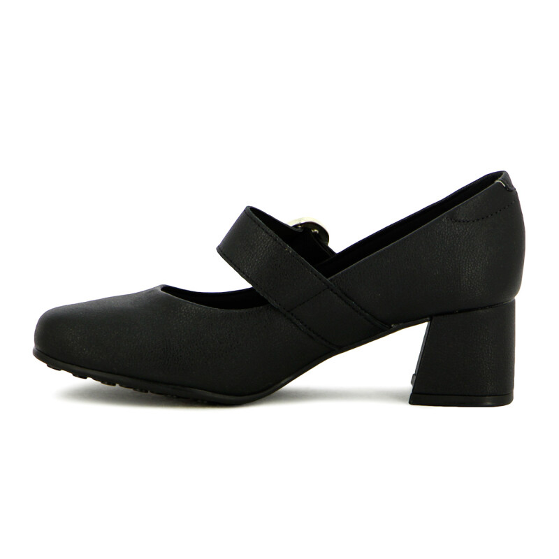 Modare Zapato De Dama Napa Taco Cuadrado Bajo Una Tira C/ Hebilla Negro