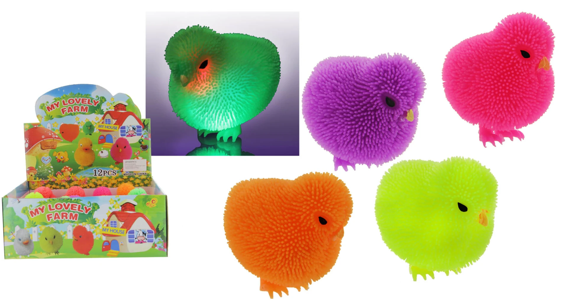 MUÑECO DE GOMA X1 POLLITO CON LUZ 