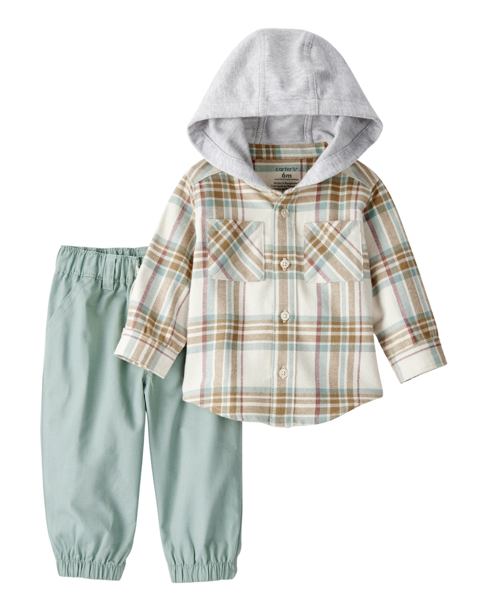 Set dos piezas de algodón, pantalón y camisa con capucha Set dos piezas de algodón, pantalón y camisa con capucha