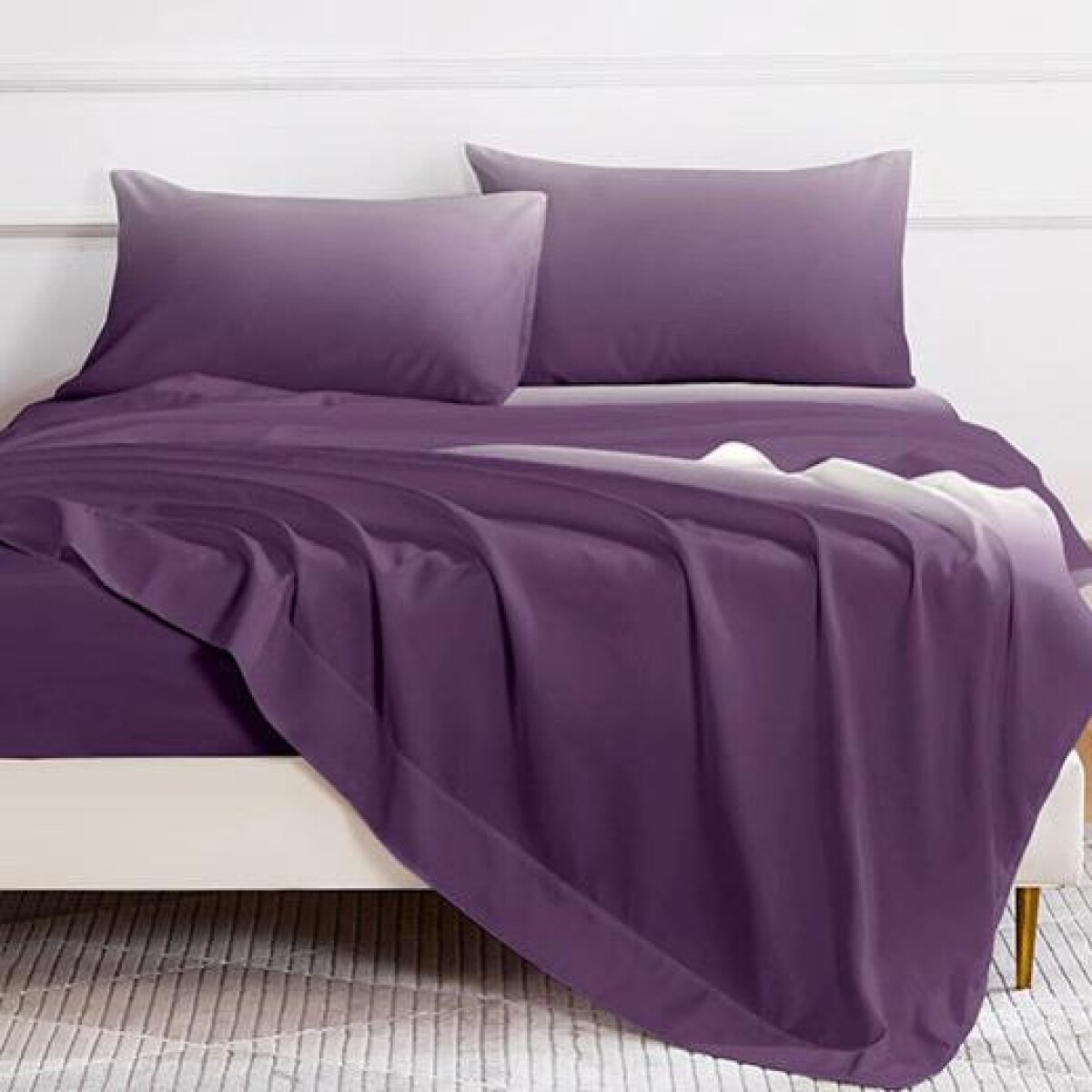 **Juego de Sábanas Cotton Flor 2 Plazas Sommier – 100% Algodón - VIOLETA OSCURO 