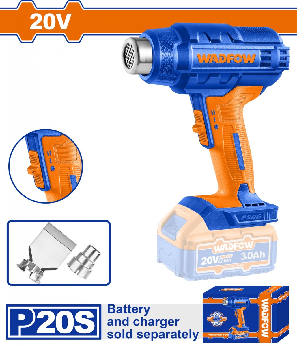 PISTOLA DE CALOR WADFOW A BATERIA 20V P20S 300/550°C 100/200 L/MIN WKH1501 