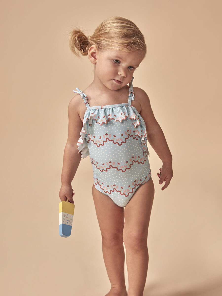 Bañador Estampado Ondas Azul Talco