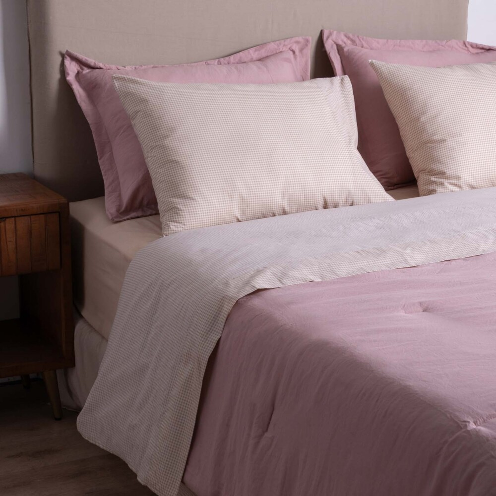 JUEGO SÁBANAS KING ALGODON-Y-POLIESTER NATURAL-BEIGE VICHY AVENA