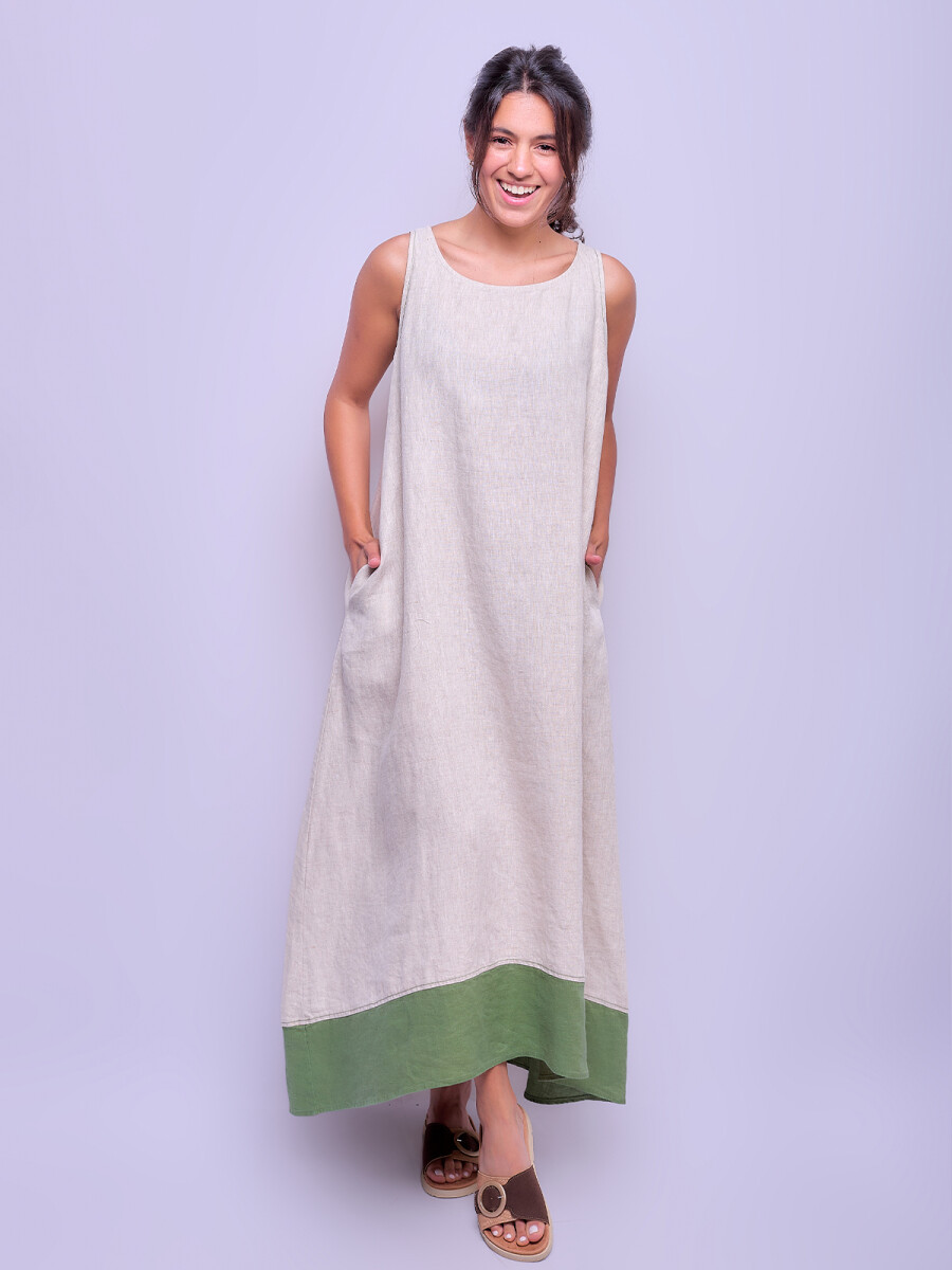 Vestido Toledo - Beige con Verde 