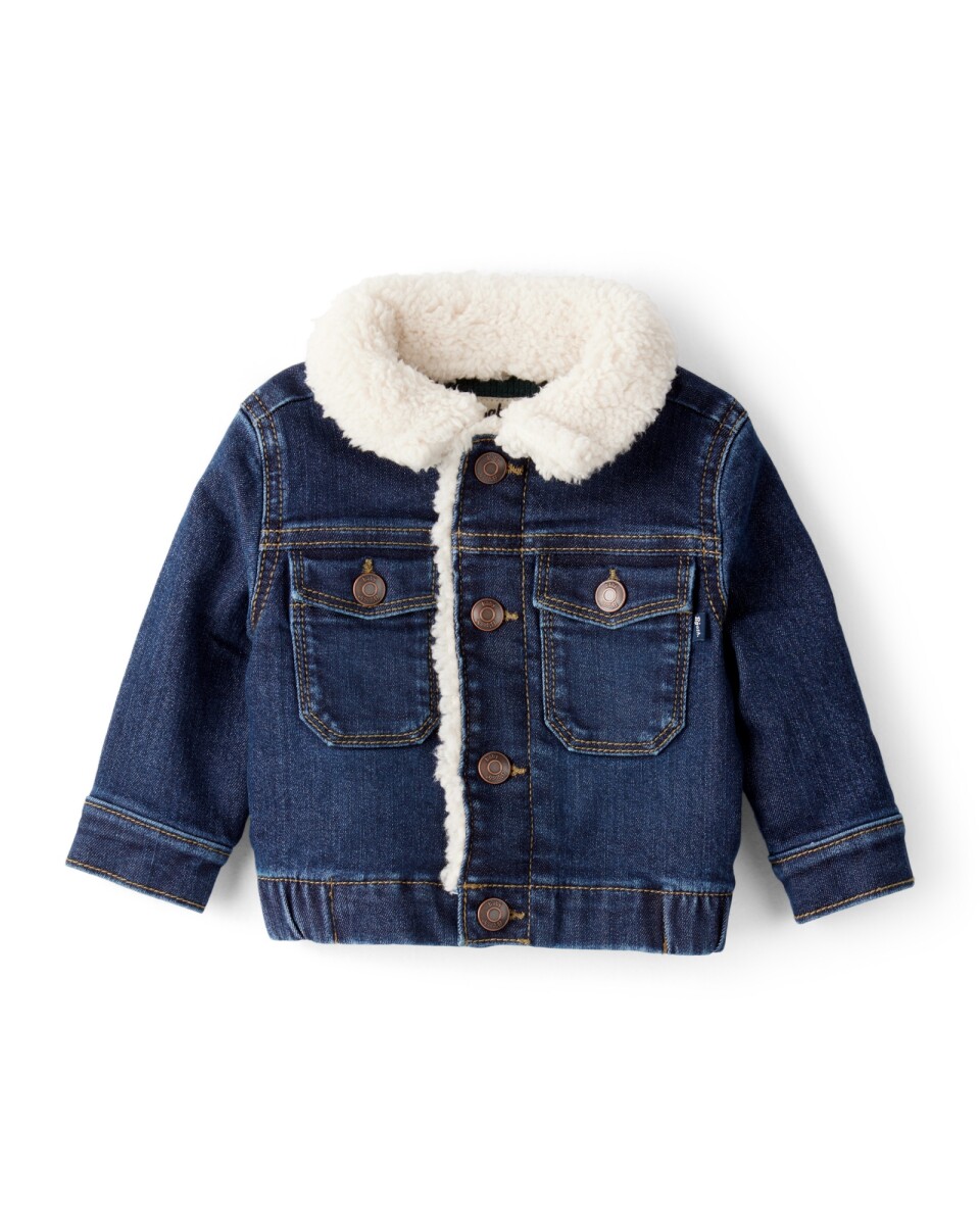 Campera jean con bordes en sherpa 
