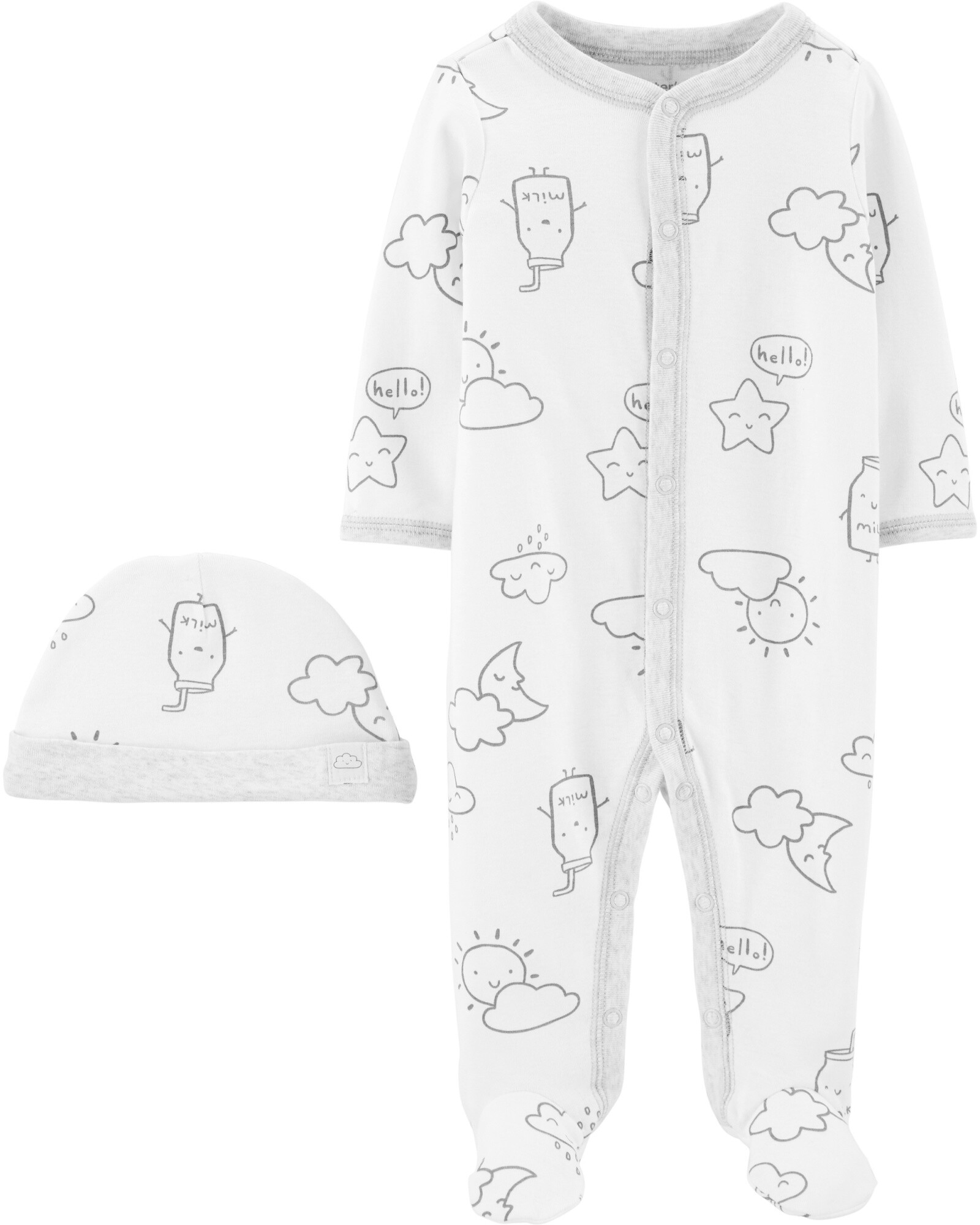 Pijama de algodón con pies y gorro diseño cielo Sin color