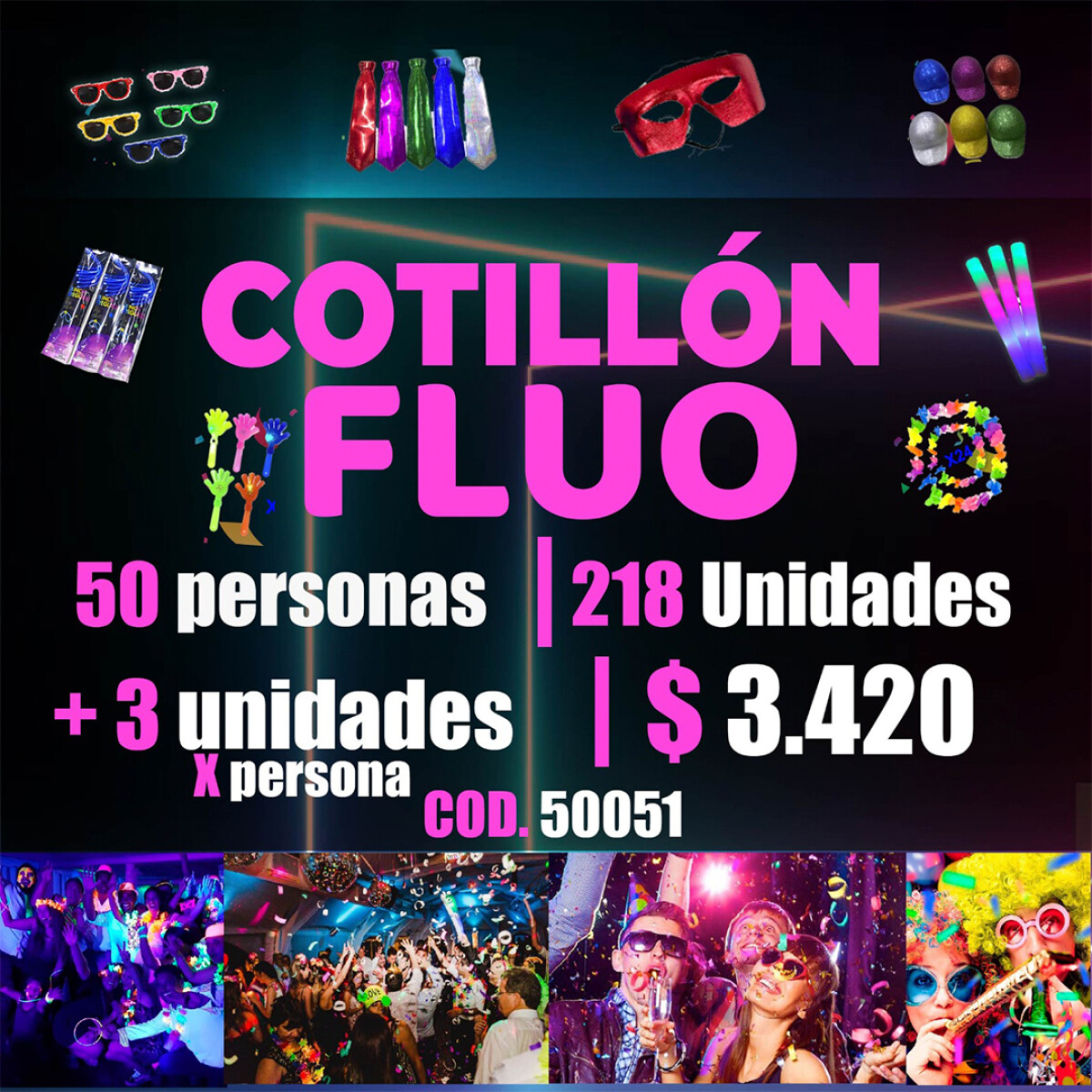 Combos Fiesta Tutti Fest Luminoso Fluo 50 Invitados 