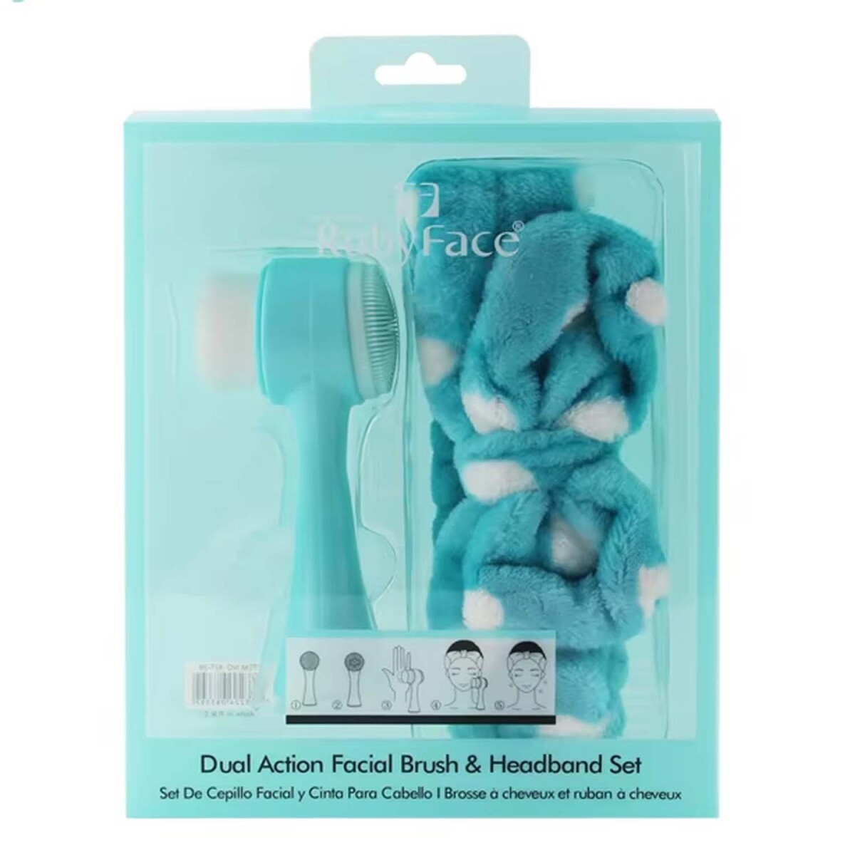 Kit limpieza facial 2pzs Vincha para Pelo y Cepillo Facial - Celeste 