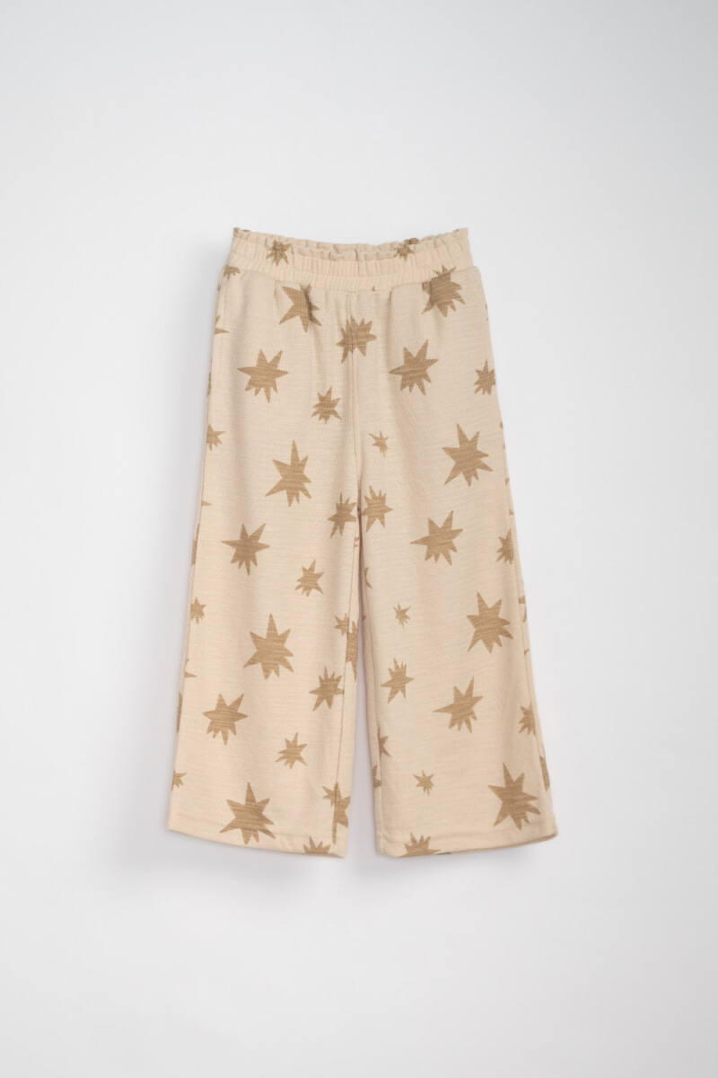 Pantalón punto cortado Estampa Estrellas Beige