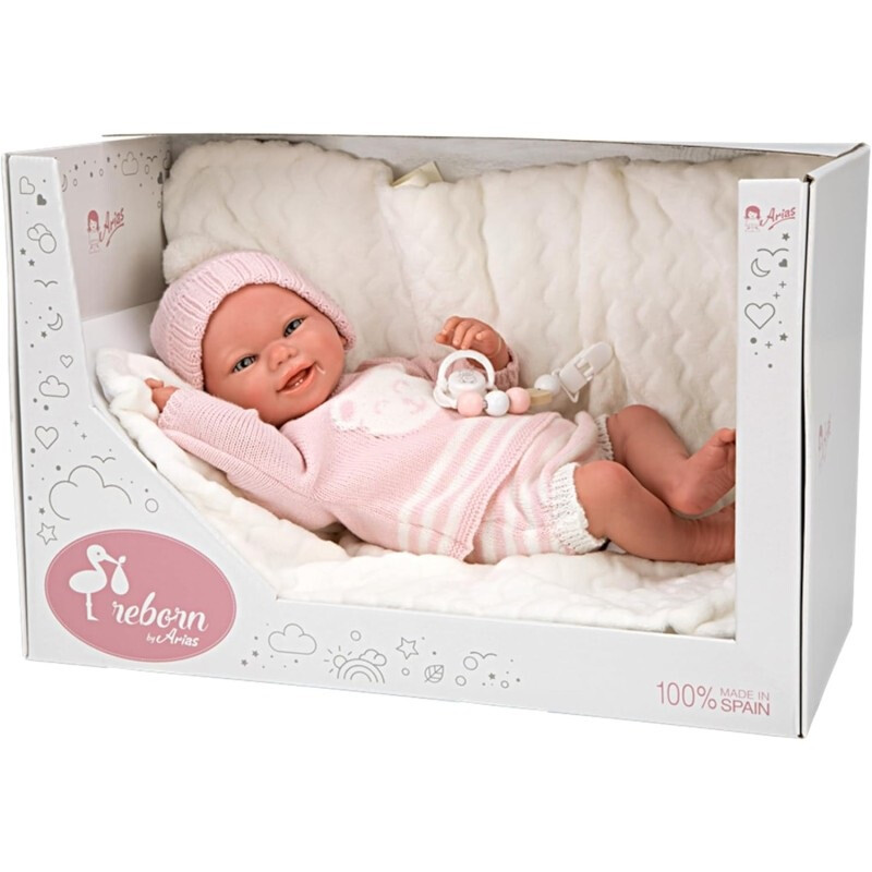 Muñeca Reborn Adriana 40 cm con ropa de rayas rosas Muñeca Reborn Adriana 40 cm con ropa de rayas rosas