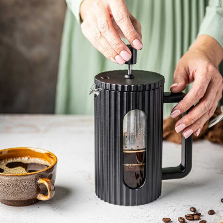 Cafetera prensa manual con embolo facetada - 600ml Negro